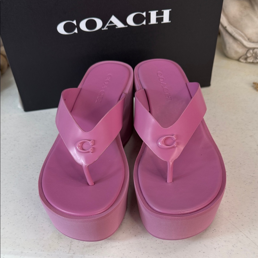 Coach Women's Sculpted C Platform Flip Flop Sandals Fuchsia Size 7 - Picture 8 of 14